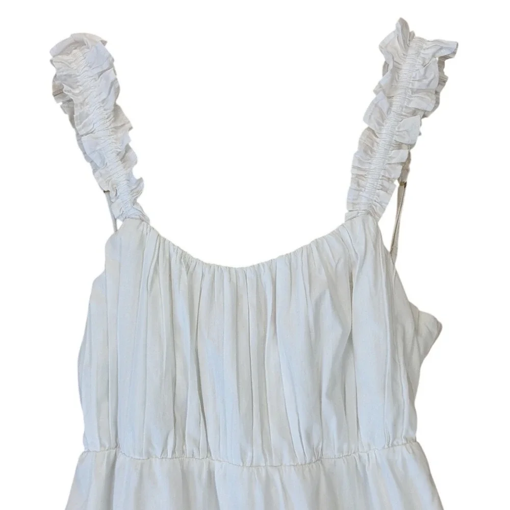 Abercrombie & Fitch Women Boho Cottage Poplin Maxi Dress M Tall White Cotton